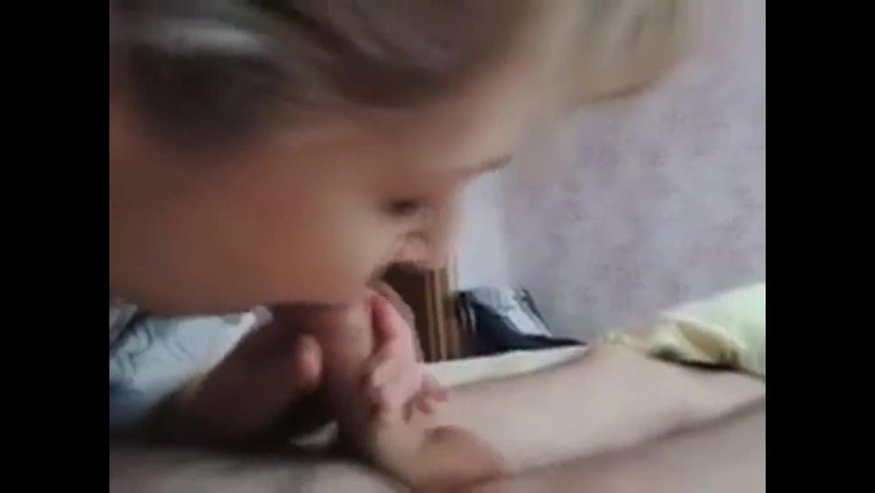 Cute blonde Teen Blowjob with cum on her face