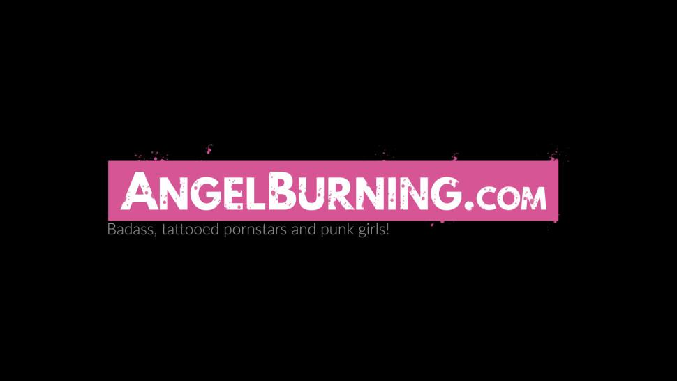 ANGEL BURNING - Tattooed alt teen with small tits loves rough pussy drilling