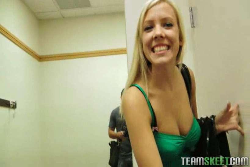POV LIFE - stunning blonde babe blows cock after trying out a dres