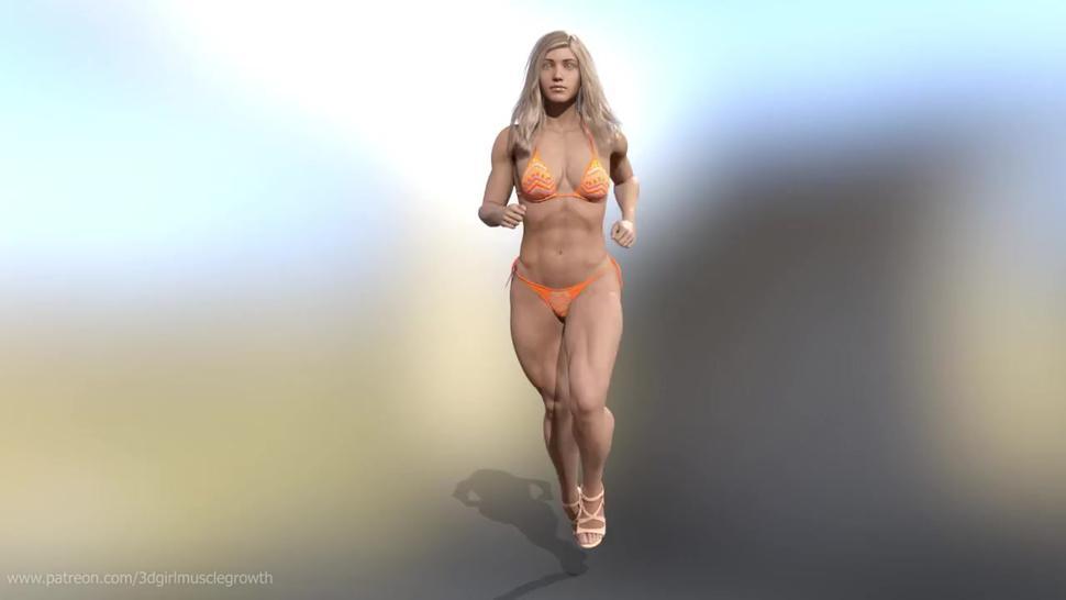 Sheila runs / female muscle growth animation