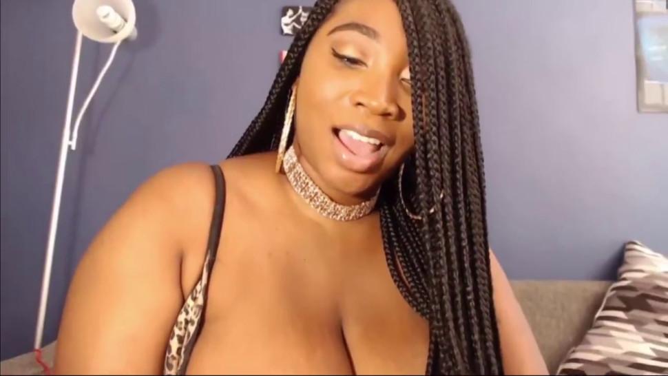 Curvy ebony with huge natural bouncing tits