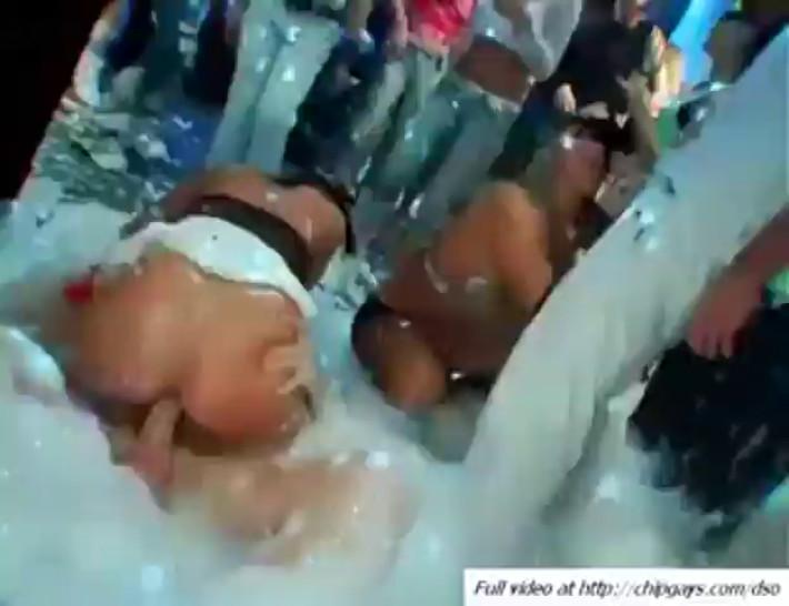 Hot drunk sex orgy under foam in VIP club