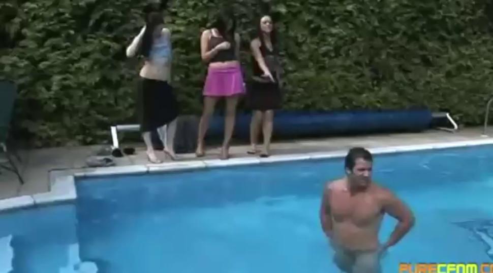 CFNM sluts jerk off skinny dipper by the pool side