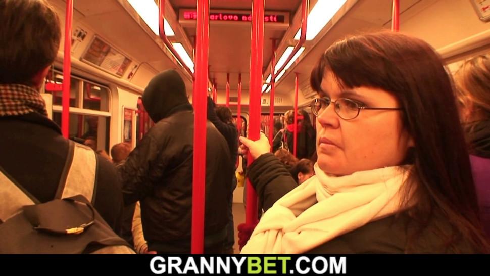 GRANNYBET - Huge boobs mature woman picked up in metro