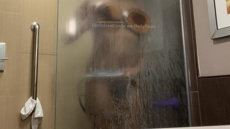 Big Ebony Boobs Smushed Against Shower Glass