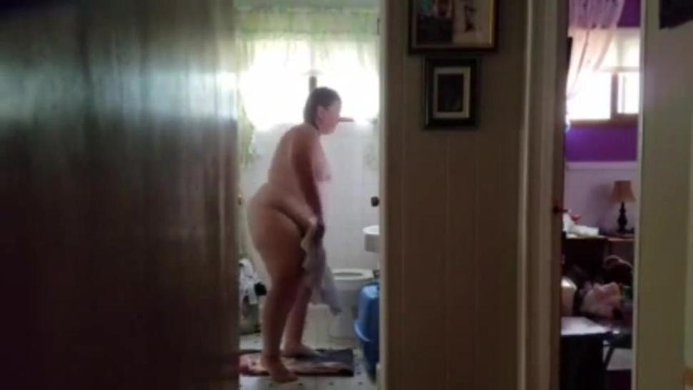 Pig wife gets out of showert to show her 249 pound fat ugly body