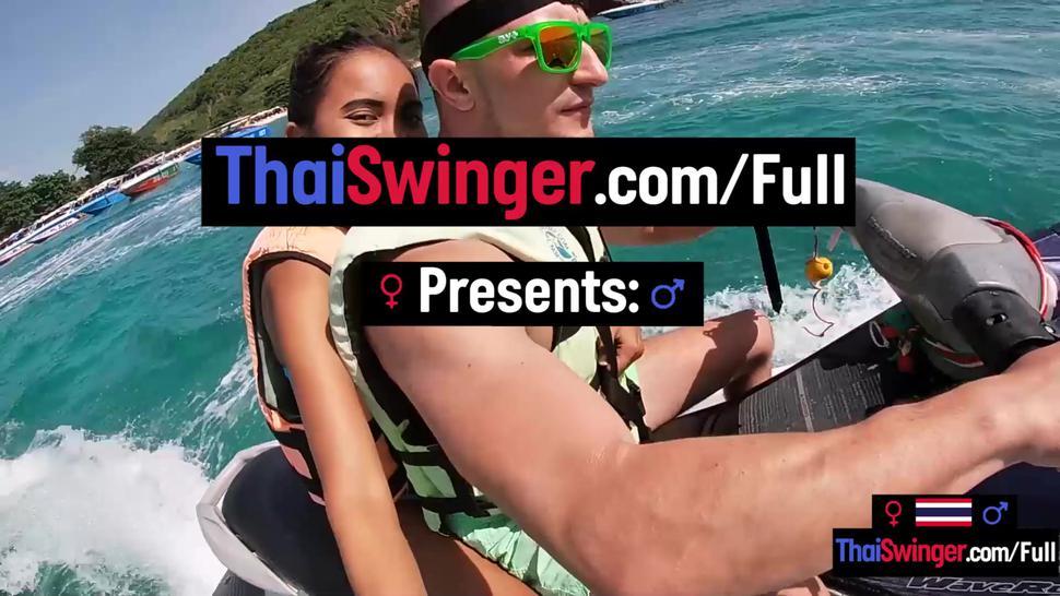 THAI SWINGER - Jetski blowjob in public with his real Asian teen girlfriend