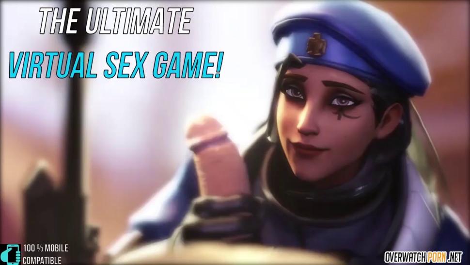 Sexy blonde Mercy gets missioanry sex with Dva in threesome