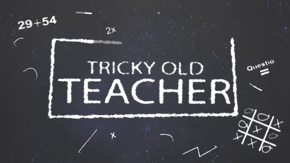 Tricky Old Teacher-Greyhaired teacher plays with a sweet two-tailed cutie