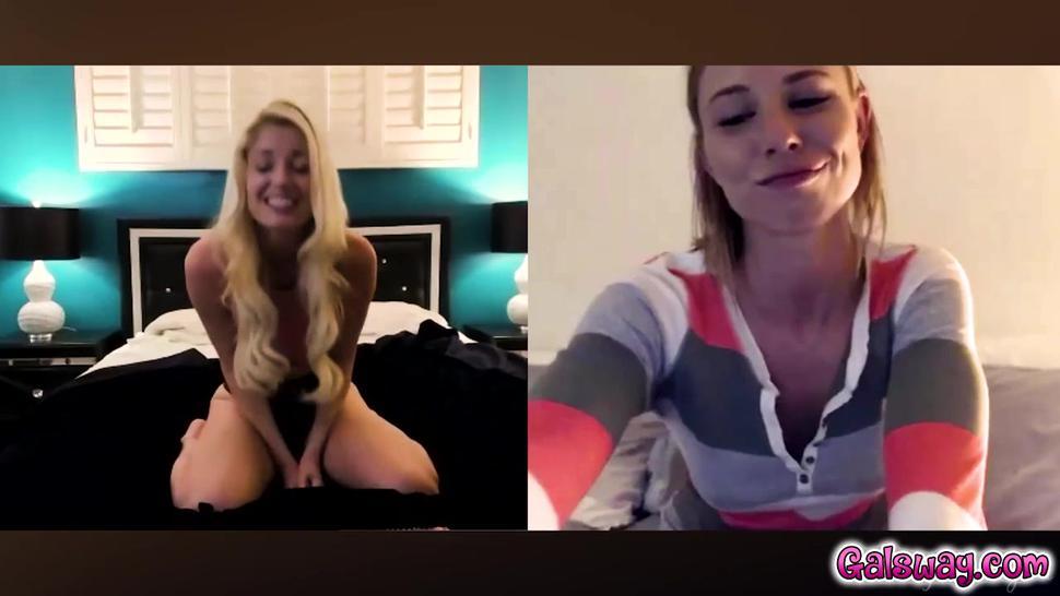 Two girlfriends Aidra Fox and Charlotte cant resist doing a video call