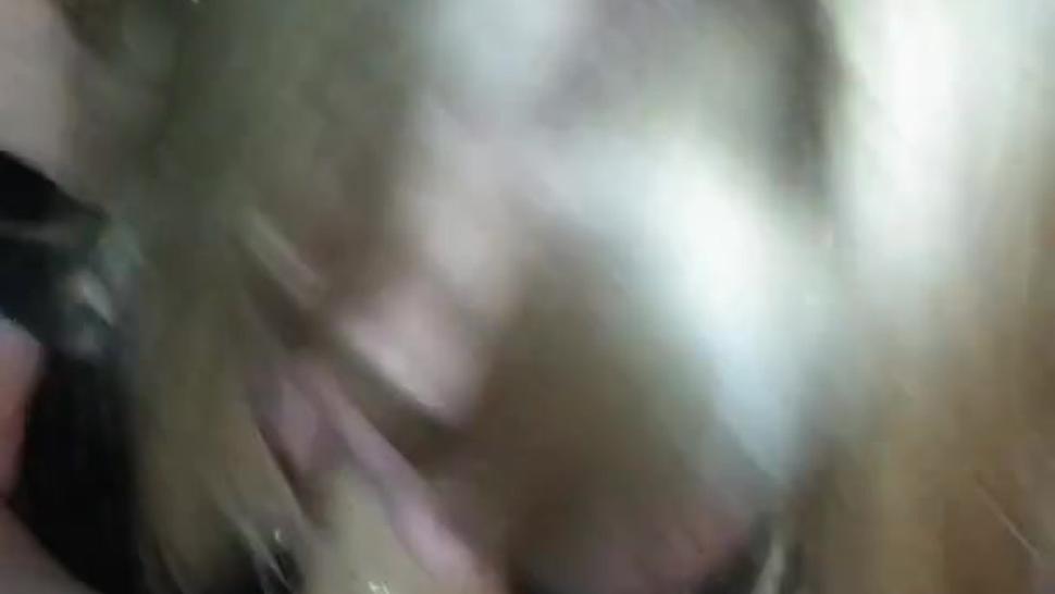 Sexy blonde Milf giving a sloppy blowjob with cumshot