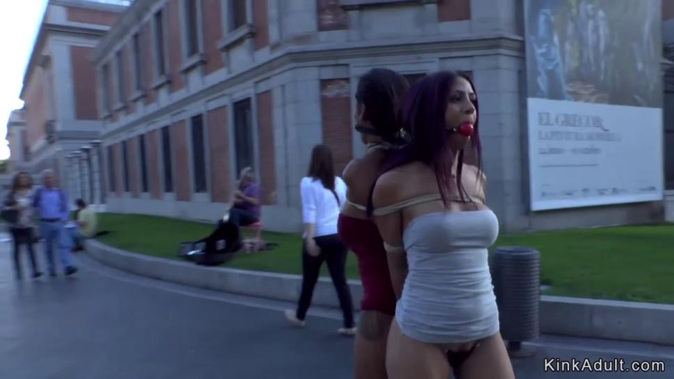 Tied up sluts disgraced in public streets