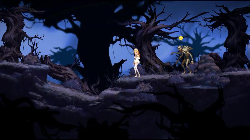 Necromancy Emily s Escape hentai gameplay . Cute blonde girl in sex with men in forest