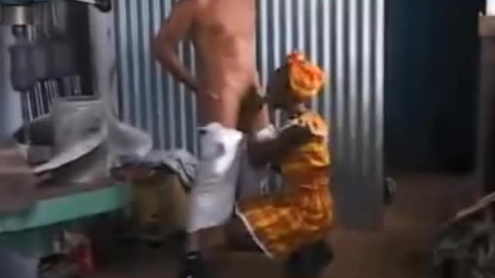 A hot African chick sucks and fucks a hot white man