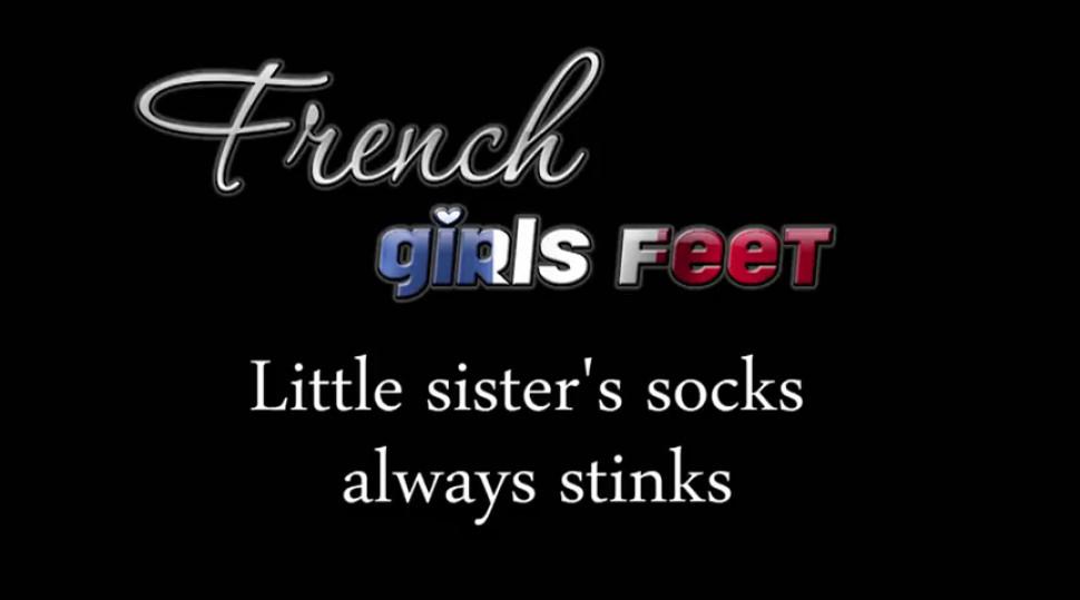 Sexy French girl rubs feet into her slave's face
