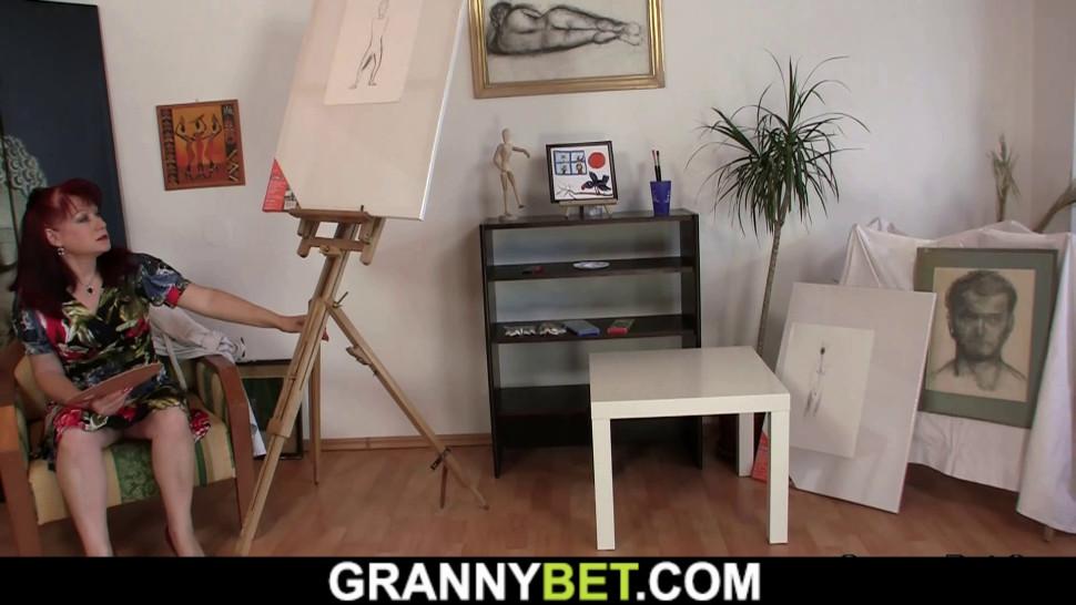 GRANNYBET - Hot grandma gets naked and rides his meat