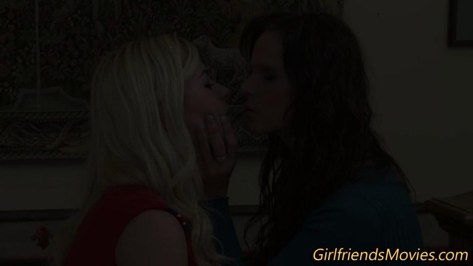 Lesbian milf rubbing teen babe