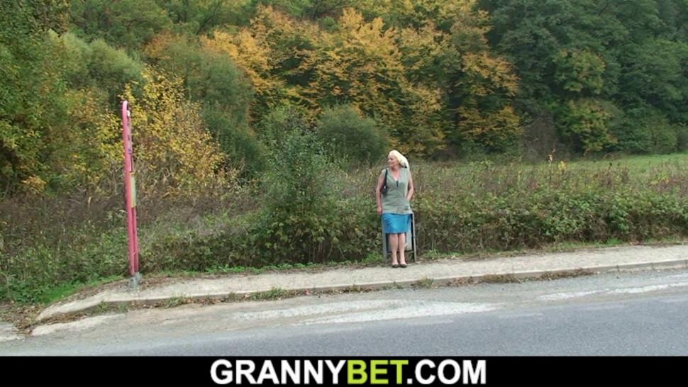 GRANNYBET - He picks up old blonde from the street and doggy-fucks her