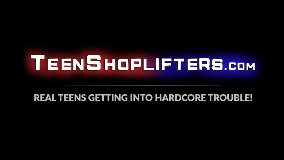TEEN SHOPLIFTERS - Adorable young babe gets security officers cum on her face