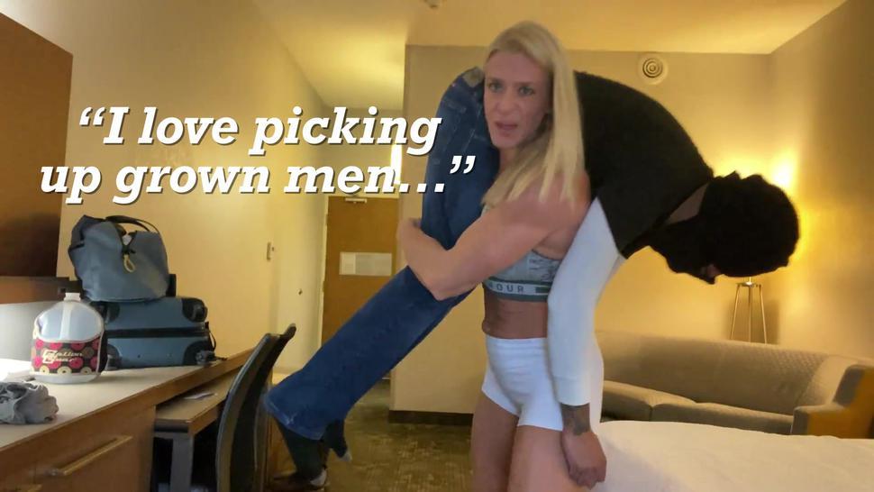 She loves picking up grown men! 6ft ripped MUSCLE AMAZON lifts carries & humiliates puny weak fan!