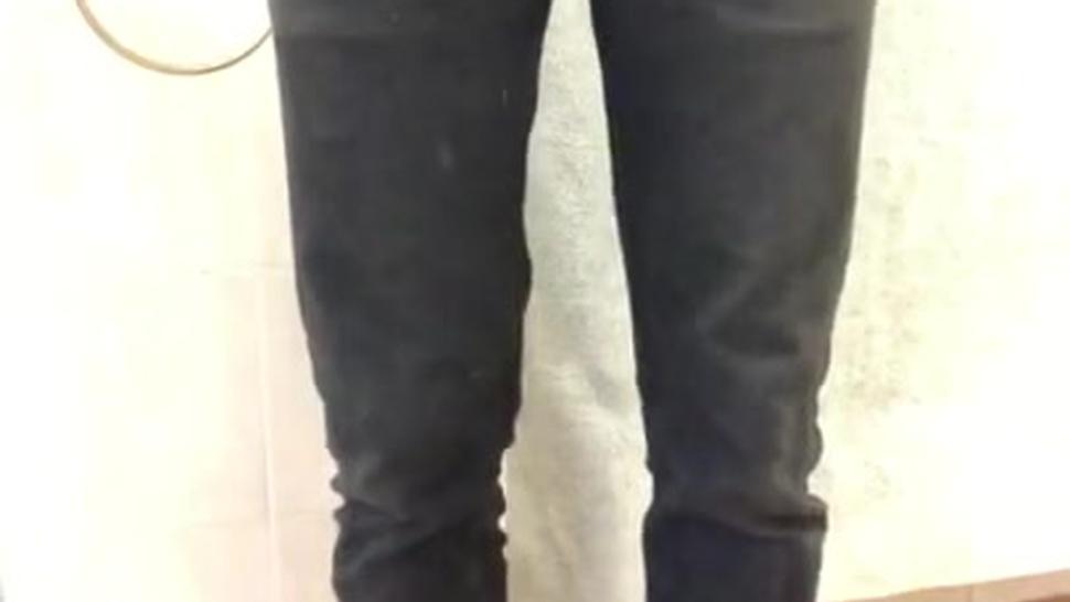 Desperate English twink piss his tight petite jeans