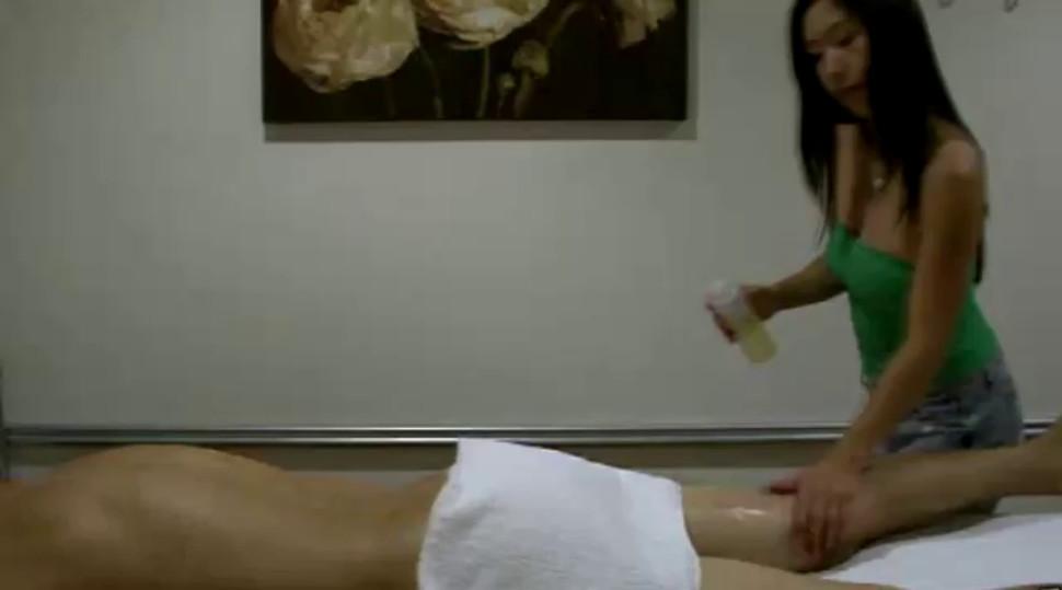 Asian masseuse gets him nice and hard