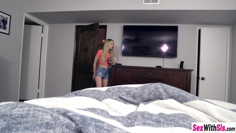 Blonde teen deepthroats her stepbrother and fucked hard