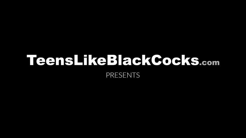 TEENS LIKE BLACK COCKS - Nerdy Nickey Huntsman blows dick before interracial fucking