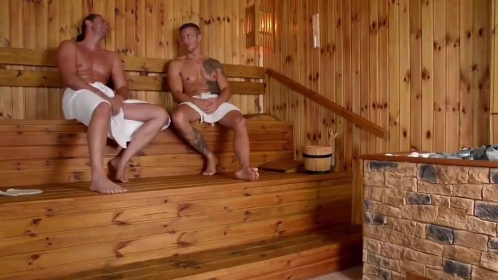 Sexy amateur girl with big tits gets fucked by two old men in sauna