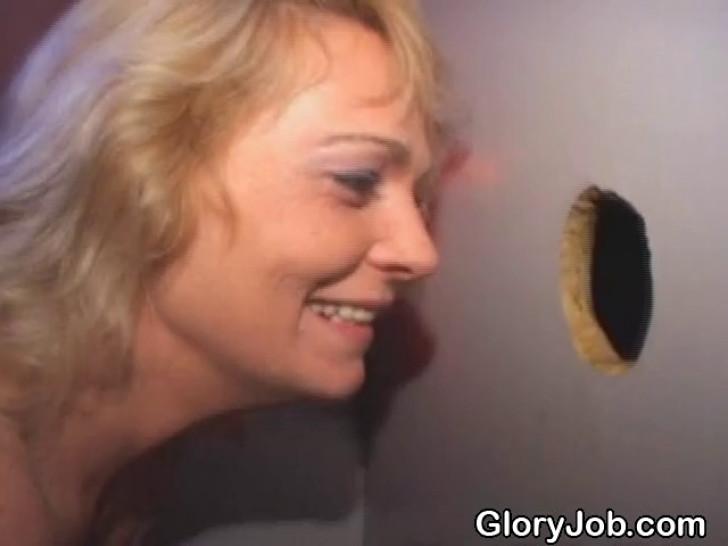 Blonde Draining Strangers Dick Through Glory Hole In The Wall