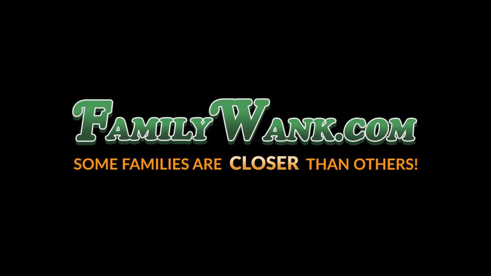 FAMILY WANK - Sisters team up to service their stepbrothers hard penis