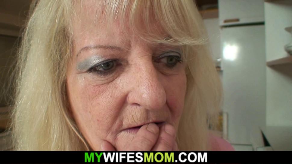 MYWIFESMOM - Very old blonde mother-in-law sucks and rides his huge dick