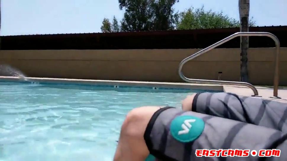 Hotel pool blowjob caught - video 1