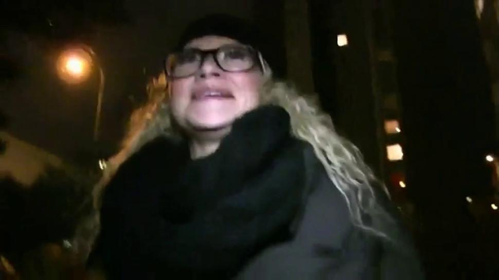 Blonde with glasses fucked and cummed in public