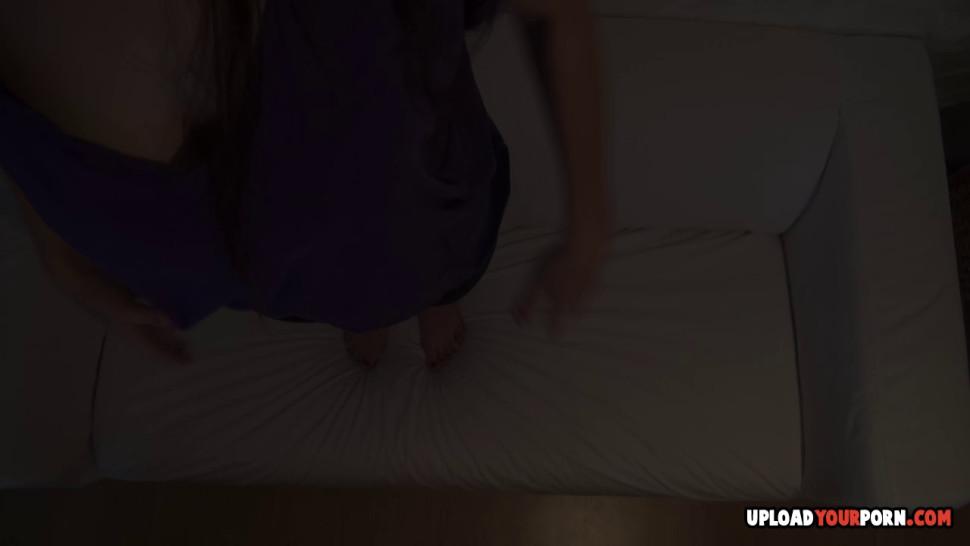 UPLOADYOURPORN - Lonely babe strips and masturbates on the couch