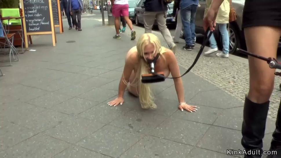 Naked blonde made cleaning streets