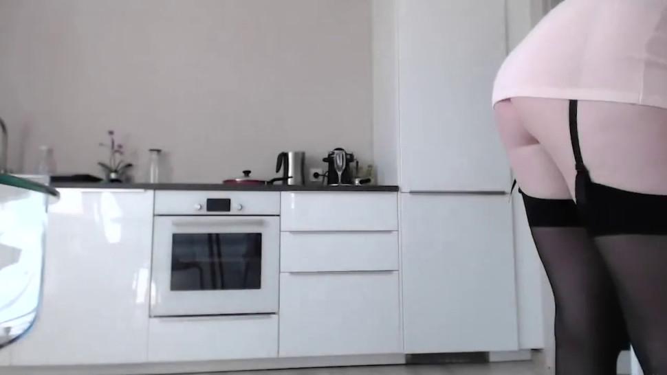 Super hot blonde anal masturbating in the kitchen - video 1