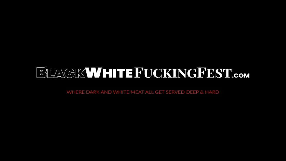 BLACK WHITE FUCKING FEST - Stunning masseuse gags on a big black dick and moans