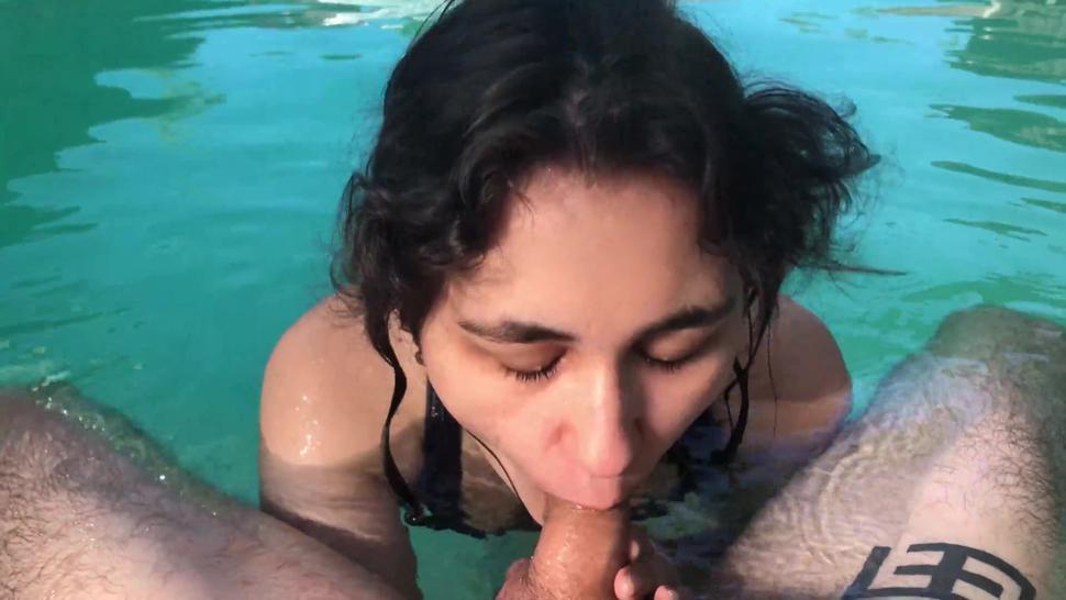 Horny girl begs for cock in the pool