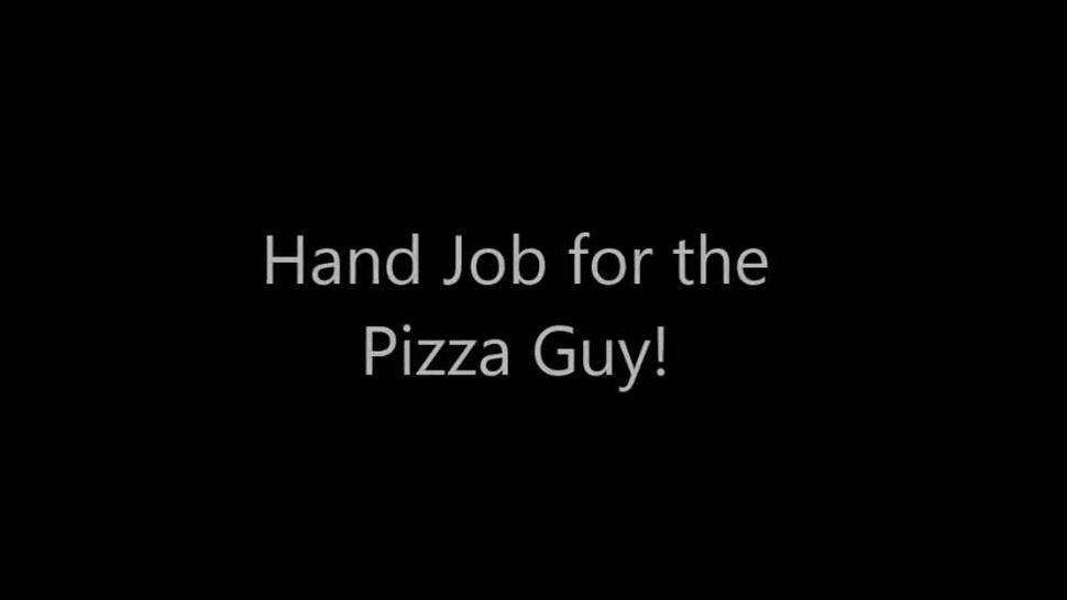 Slutty client pleased pizza delivery guy with handjob