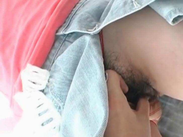 Asian teen sweetie gets hairy pussy teased upskirt - video 1