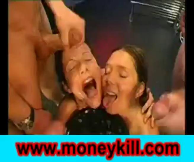 Nasty German Gangbang Whores taking sperm loads in all holes