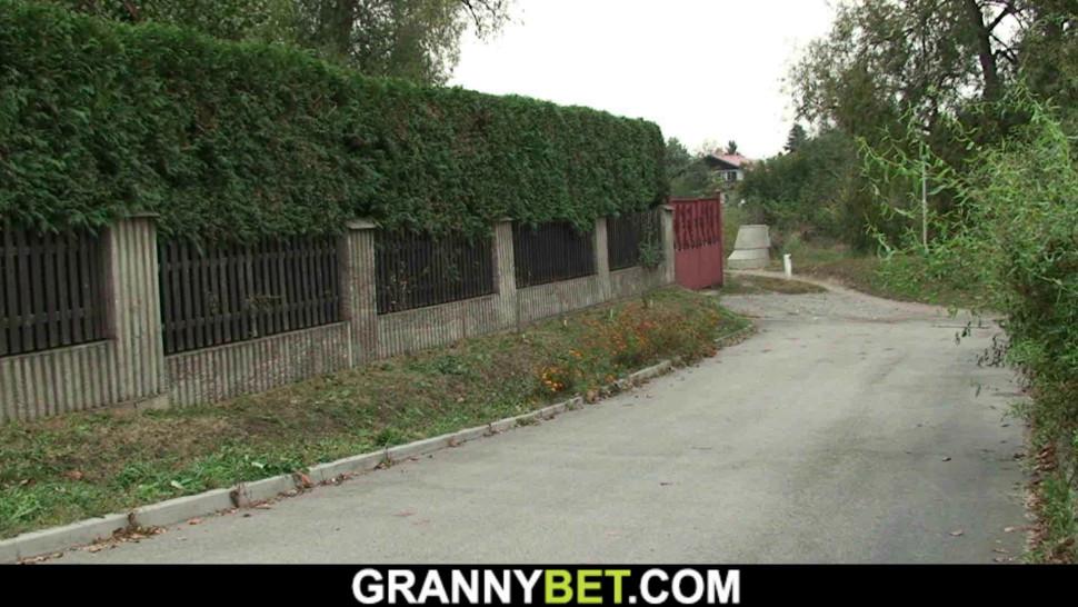 GRANNYBET - Old blonde woman enjoys riding his horny cock