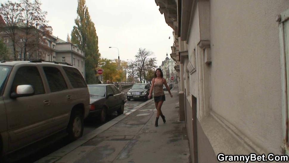 GRANNYBET - Young guy picks up 70 years old prostitute