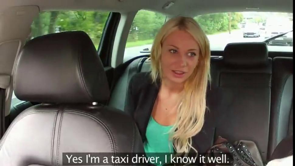 Blonde fucked leaned on backseat in fake taxi