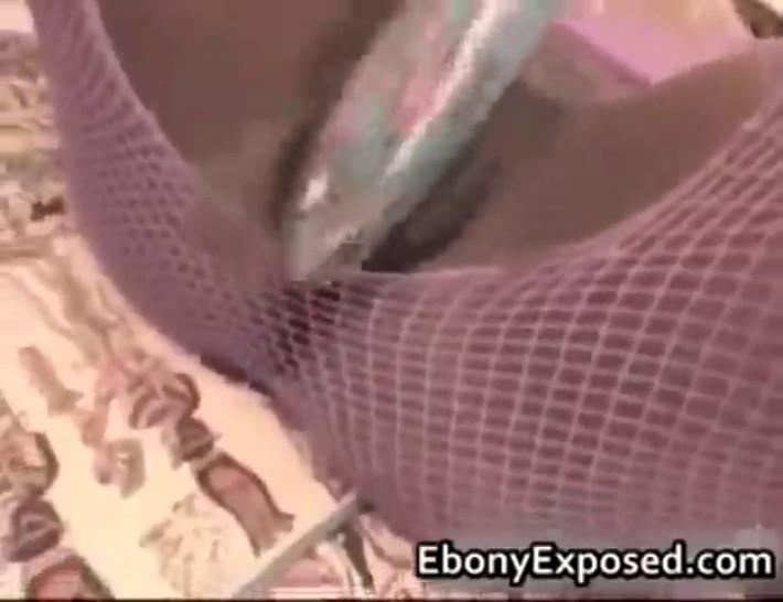 Bootylicious ebony in fishnet dildo part6