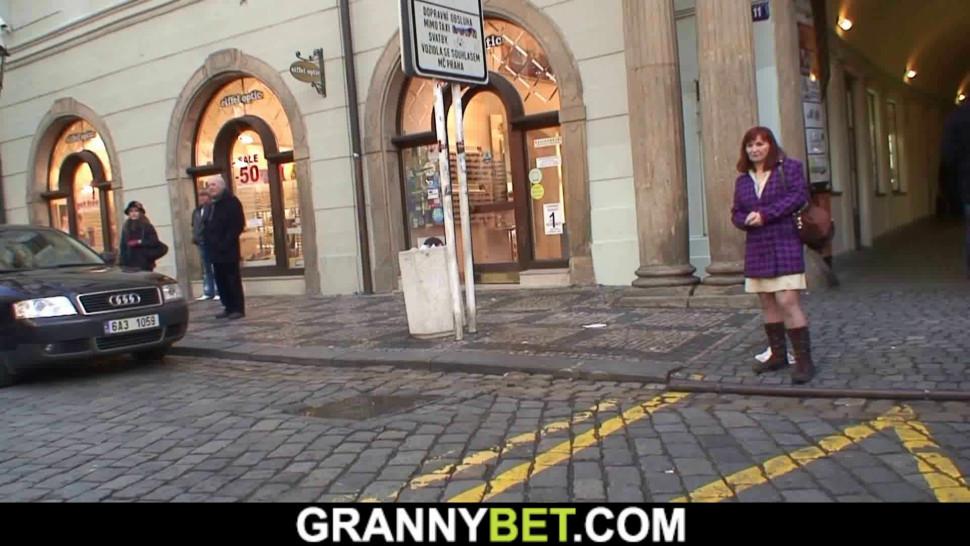 GRANNYBET - He picks up old mature woman in stockings