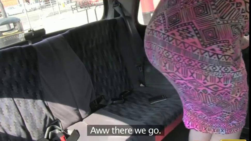 Busty tattooed amateur sucks dick and balls in taxi