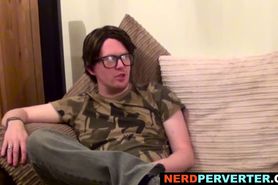 Horny nerd gets blowjob from different babes