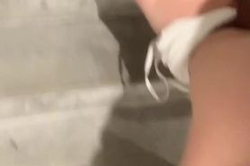 White bitch with fat ass fucks and sucks black cock in college stairwell